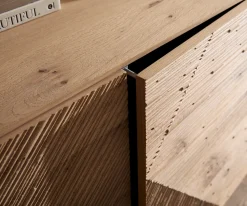 LowboardTereos 220 cm Eiche Natur 3D Effekt 4 Türen Winkelfuß Edelstahl gebürstet Sofort versandfertig