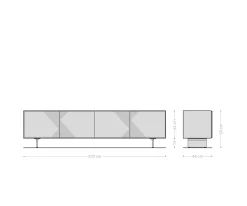 LowboardTereos 220 cm Esche Dunkelbraun 3D Effekt 4 Türen Fuß Schwebeoptik Acrylglas Versandfertig ca. 28.10.26