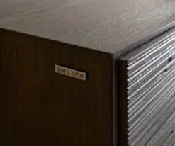 LowboardTereos 220 cm Esche Dunkelbraun 3D Effekt 4 Türen Winkelfuß Edelstahl gebürstet Versandfertig ca. 28.10.26