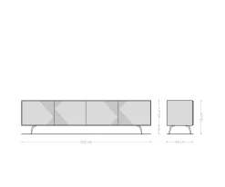 LowboardTereos 220 cm Esche Dunkelbraun 3D Effekt 4 Türen Winkelfuß Edelstahl gebürstet Versandfertig ca. 28.10.26