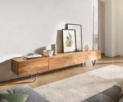 LowboardWyatt 220 cm Akazie Natur 4 Schübe V-Fuß Edelstahl Sofort versandfertig