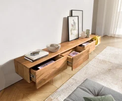 LowboardWyatt 220 cm Akazie Natur 4 Schübe V-Fuß Edelstahl Sofort versandfertig
