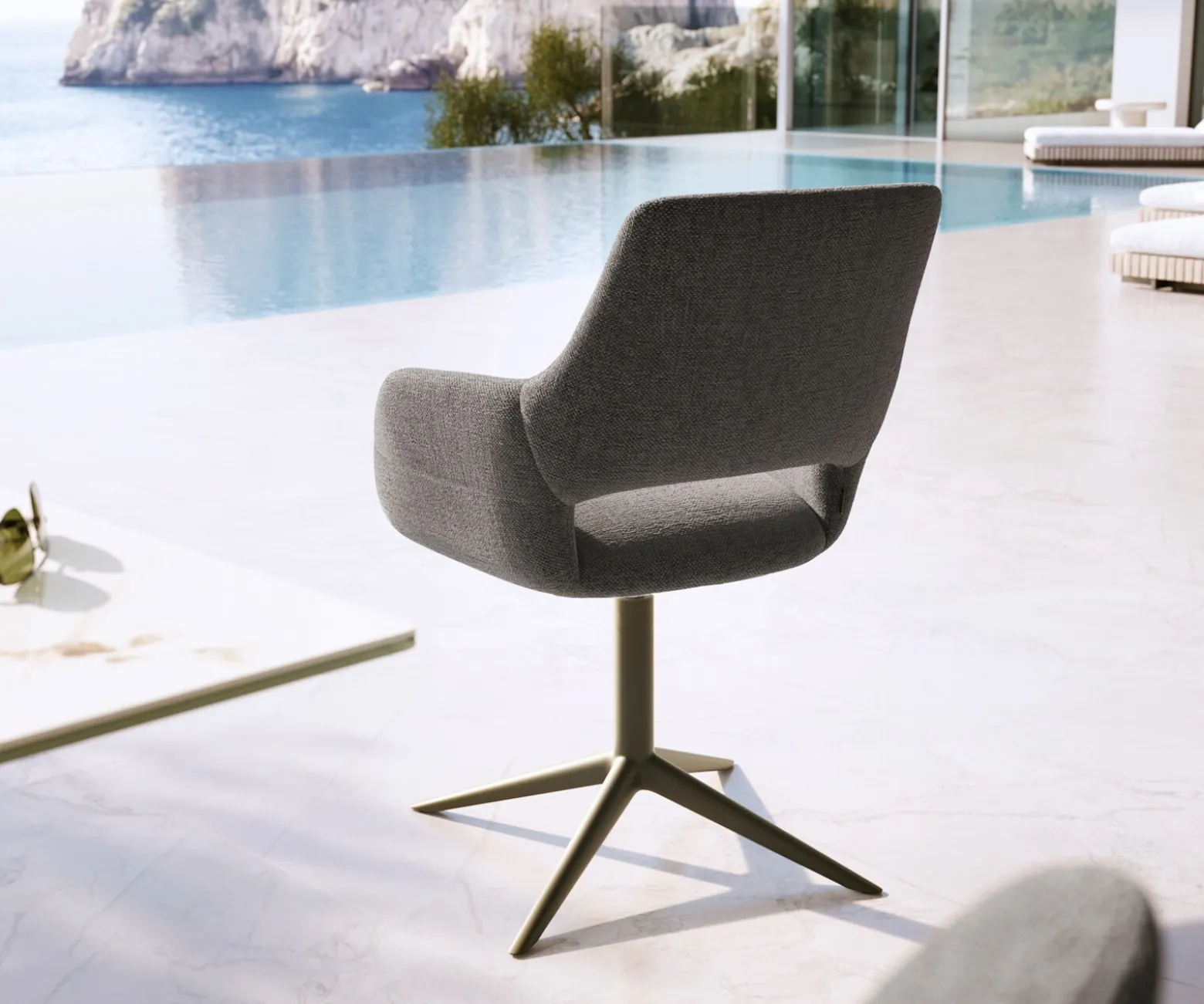 OutdoorstuhlYago-Flex mit Armlehnen Strukturstoff Graphit Fußkreuz Effektfinish Titan 360° drehbar Wippfunktion Versandfertig ca. 30.10.26