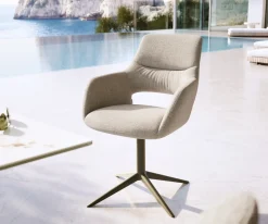 OutdoorstuhlYago-Flex mit Armlehnen Strukturstoff Grau-Weiß Fußkreuz Effektfinish Titan 360° drehbar Wippfunktion Versandfertig ca. 30.10.26