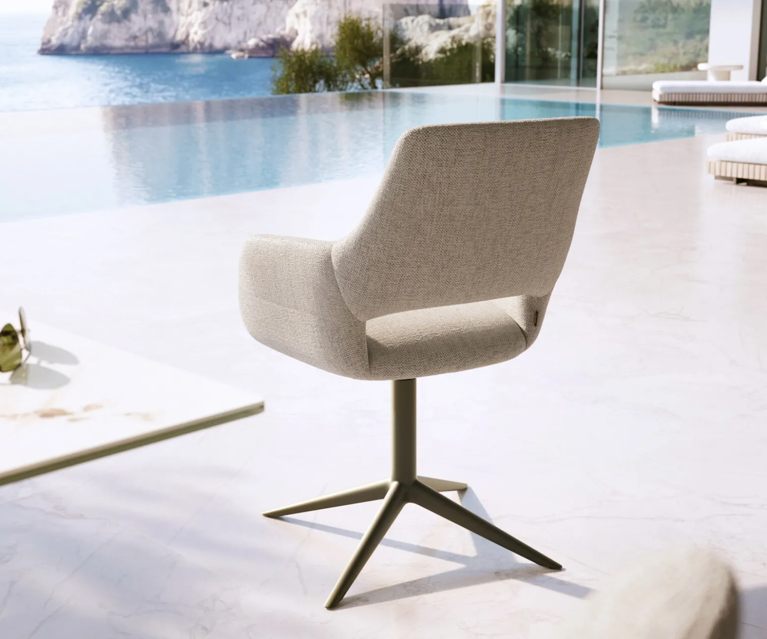 OutdoorstuhlYago-Flex mit Armlehnen Strukturstoff Grau-Weiß Fußkreuz Effektfinish Titan 360° drehbar Wippfunktion Versandfertig ca. 30.10.26