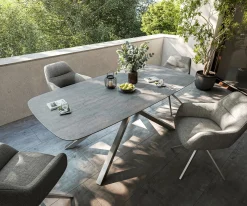 OutdoortischEdge Boot 200x100 cm Keramik Beton Grau Kreuzgestell Rechteck Edelstahl Versandfertig ca. 17.08.26