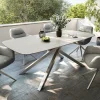 OutdoortischEdge Boot 200x100 cm Keramik Laminam® Travertino Bianco Creme-Weiß Kreuzgestell Rechteck Edelstahl Versandfertig ca. 17.08.26