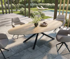 OutdoortischEdge Oval 280x130 cm Keramik Laminam® Sabbia Eichefarbig Kreuzgestell Rechteck Schwarz Sofort versandfertig