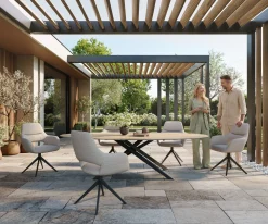 OutdoortischEdge Oval 280x130 cm Keramik Laminam® Sabbia Eichefarbig Kreuzgestell Rechteck Schwarz Sofort versandfertig