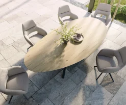 OutdoortischEdge Oval 280x130 cm Keramik Laminam® Sabbia Eichefarbig Kreuzgestell Rechteck Schwarz Sofort versandfertig