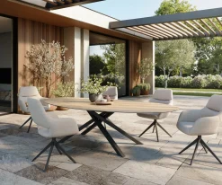 OutdoortischEdge Oval 280x130 cm Keramik Laminam® Sabbia Eichefarbig Kreuzgestell Rechteck Schwarz Sofort versandfertig
