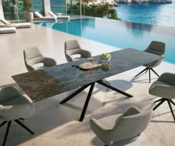 OutdoortischEdge 300x100 cm Keramik Emperador Extra Lucidato Dunkelbraun Kreuzgestell Rechteck Schwarz Sofort versandfertig