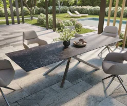 OutdoortischEdge 300x100 cm Keramik Laminam® Nero Greco Anthrazit Kreuzgestell Rechteck Edelstahl Versandfertig ca. 17.08.26