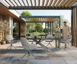 OutdoortischEdge 300x100 cm Keramik Laminam® Nero Greco Anthrazit Kreuzgestell Rechteck Edelstahl Versandfertig ca. 17.08.26