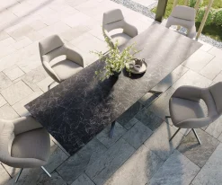 OutdoortischEdge 300x100 cm Keramik Laminam® Nero Greco Anthrazit Kreuzgestell Rechteck Edelstahl Versandfertig ca. 17.08.26