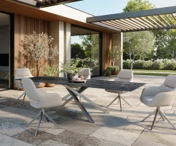 OutdoortischEdge 300x100 cm Keramik Laminam® Nero Greco Anthrazit Kreuzgestell Rechteck Edelstahl Versandfertig ca. 17.08.26