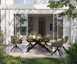 OutdoortischEdge 200x100 cm Keramik Laminam® Noir Desir Braun Kreuzgestell Rechteck Schwarz Sofort versandfertig
