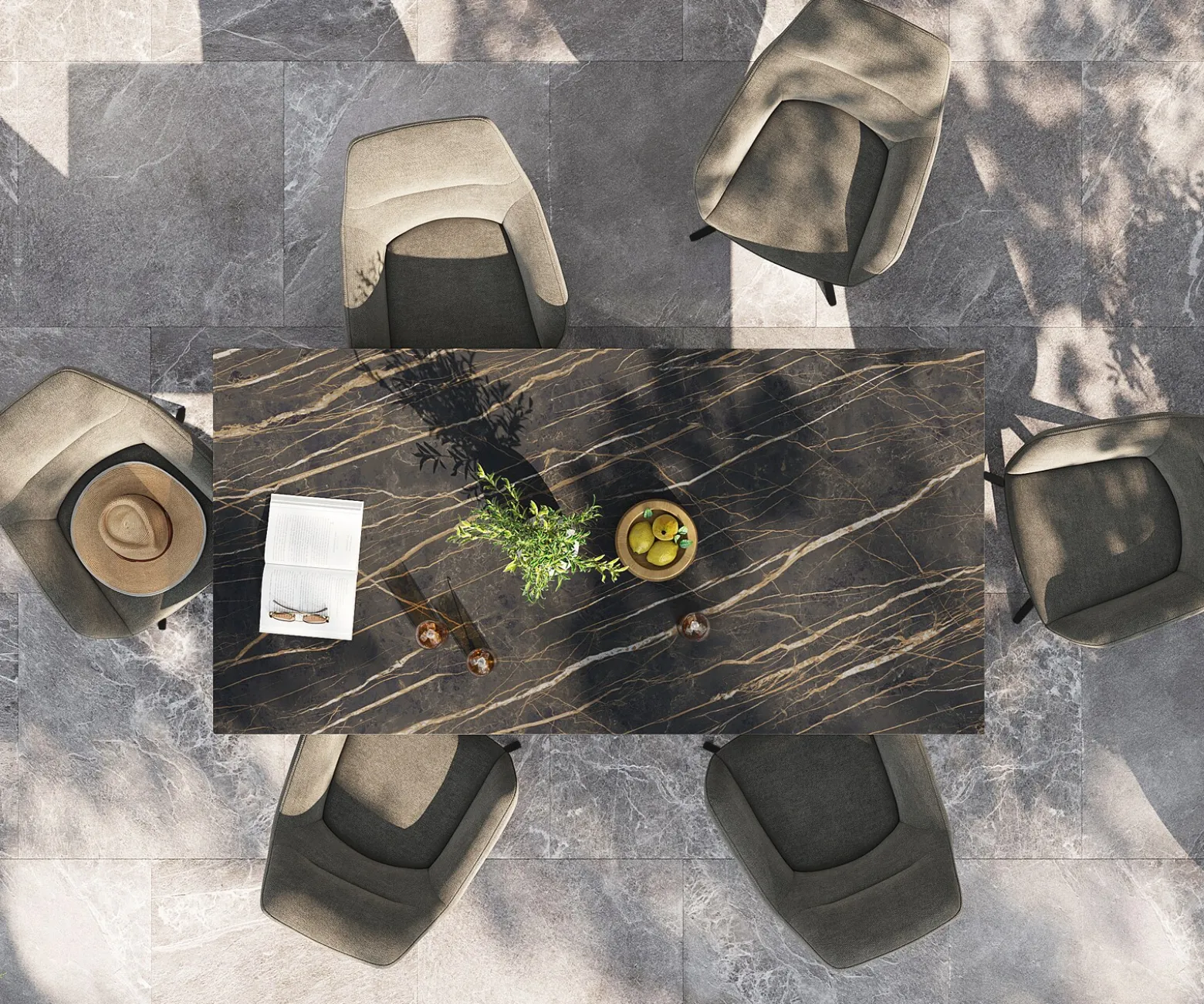 OutdoortischEdge 200x100 cm Keramik Laminam® Noir Desir Braun Kreuzgestell Rechteck Schwarz Sofort versandfertig
