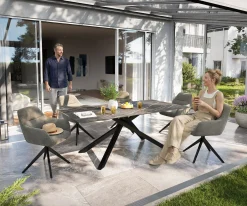 OutdoortischEdge 200x100 cm Keramik Laminam® Noir Desir Braun Kreuzgestell Rechteck Schwarz Sofort versandfertig