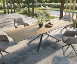 OutdoortischEdge 300x100 cm Keramik Laminam® Sabbia Eichefarbig Kreuzgestell Rechteck Edelstahl Versandfertig ca. 17.08.26