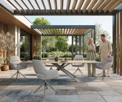 OutdoortischEdge 300x100 cm Keramik Laminam® Sabbia Eichefarbig Kreuzgestell Rechteck Edelstahl Versandfertig ca. 17.08.26