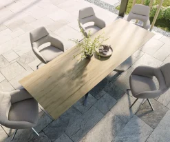 OutdoortischEdge 300x100 cm Keramik Laminam® Sabbia Eichefarbig Kreuzgestell Rechteck Edelstahl Versandfertig ca. 17.08.26