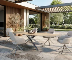 OutdoortischEdge 300x100 cm Keramik Laminam® Sabbia Eichefarbig Kreuzgestell Rechteck Edelstahl Versandfertig ca. 17.08.26