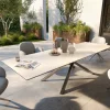 OutdoortischEdge 300x100 cm Keramik Laminam® Travertino Bianco Creme-Weiß Kreuzgestell Rechteck Edelstahl Versandfertig ca. 17.08.26