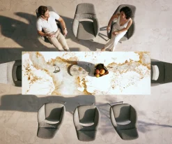 OutdoortischEdge 300x100 cm Keramik Minas Melange Weiß-Beige Kreuzgestell Rechteck Edelstahl Versandfertig ca. 17.08.26