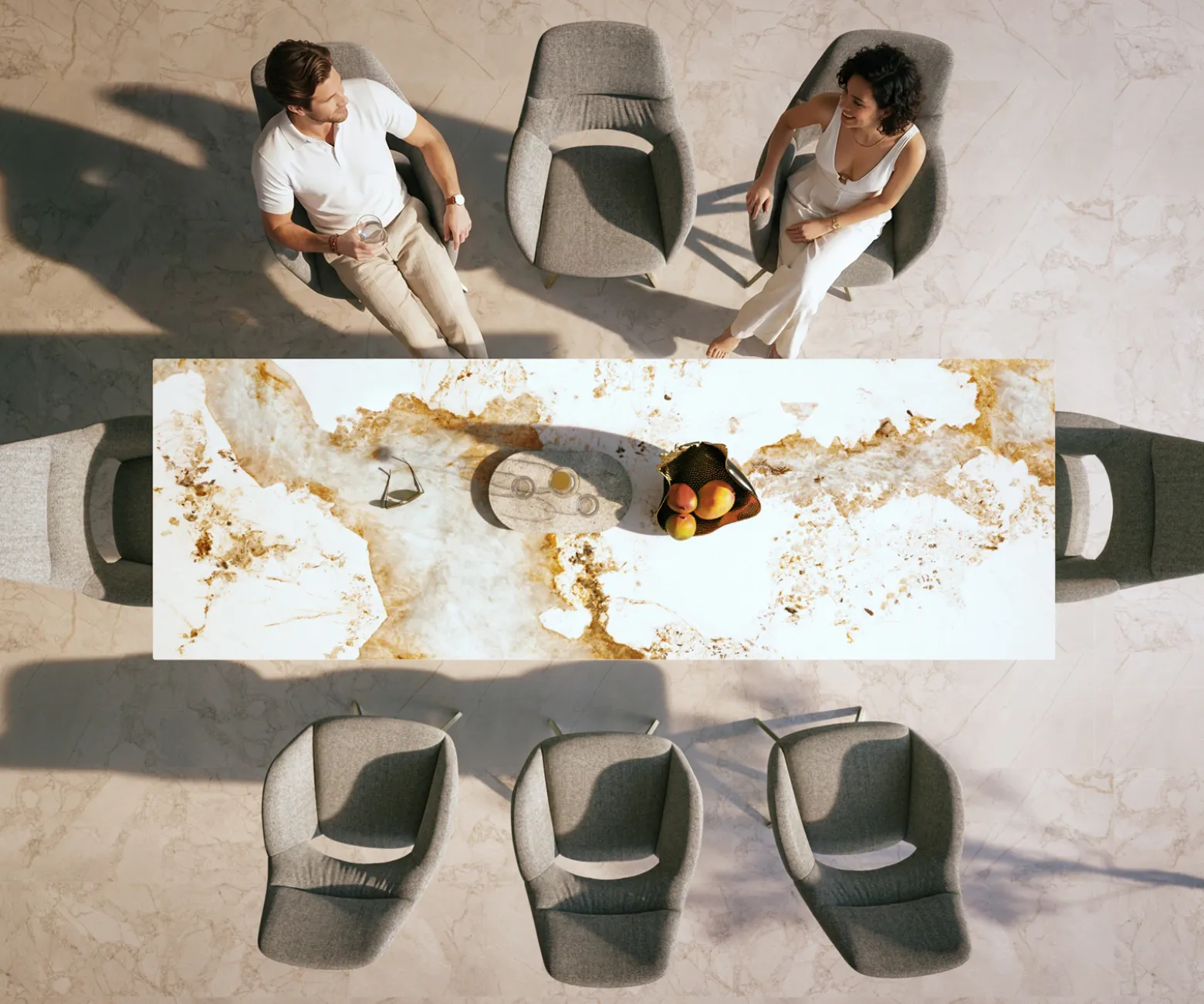 OutdoortischEdge 300x100 cm Keramik Minas Melange Weiß-Beige Kreuzgestell Rechteck Edelstahl Versandfertig ca. 17.08.26