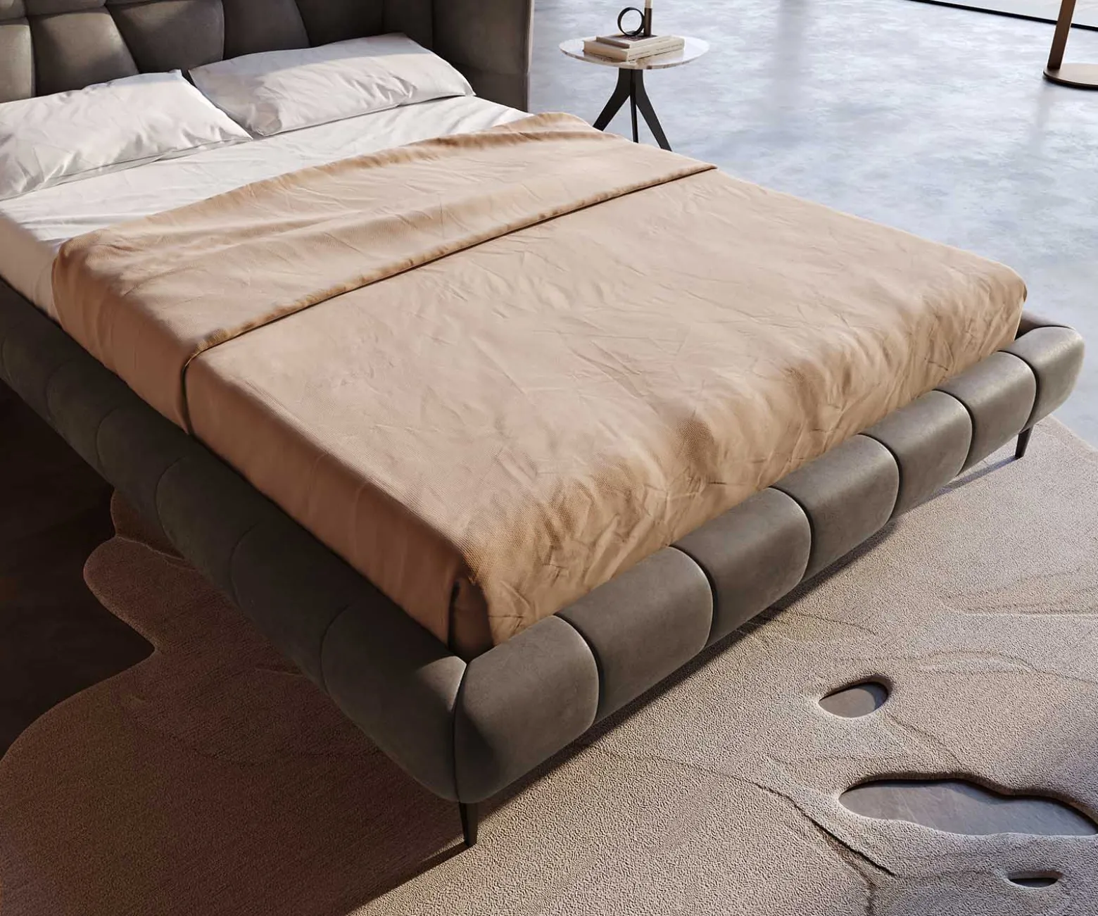 PolsterbettgestellCapujo 140x200 cm Mikrofaser Taupe Vintage Sofort versandfertig