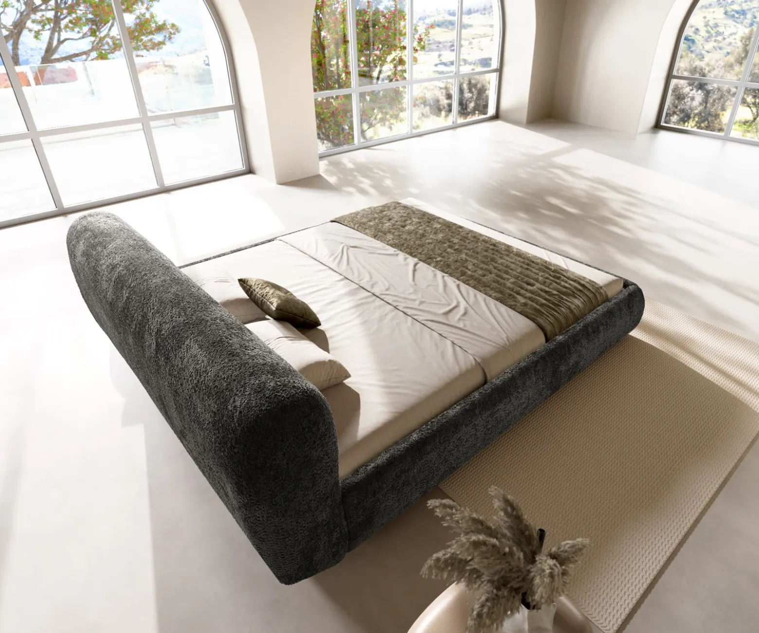 PolsterbettgestellShona 180x200 cm Teddystoff Grau Sofort versandfertig