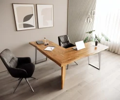 SchreibtischLive-Edge 170x170 Akazie Natur Gestell Silber Baumkante Sofort versandfertig