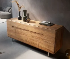 SideboardAnaya 175 cm Akazie Natur 4 Türen L-Fuß Edelstahl Sofort versandfertig