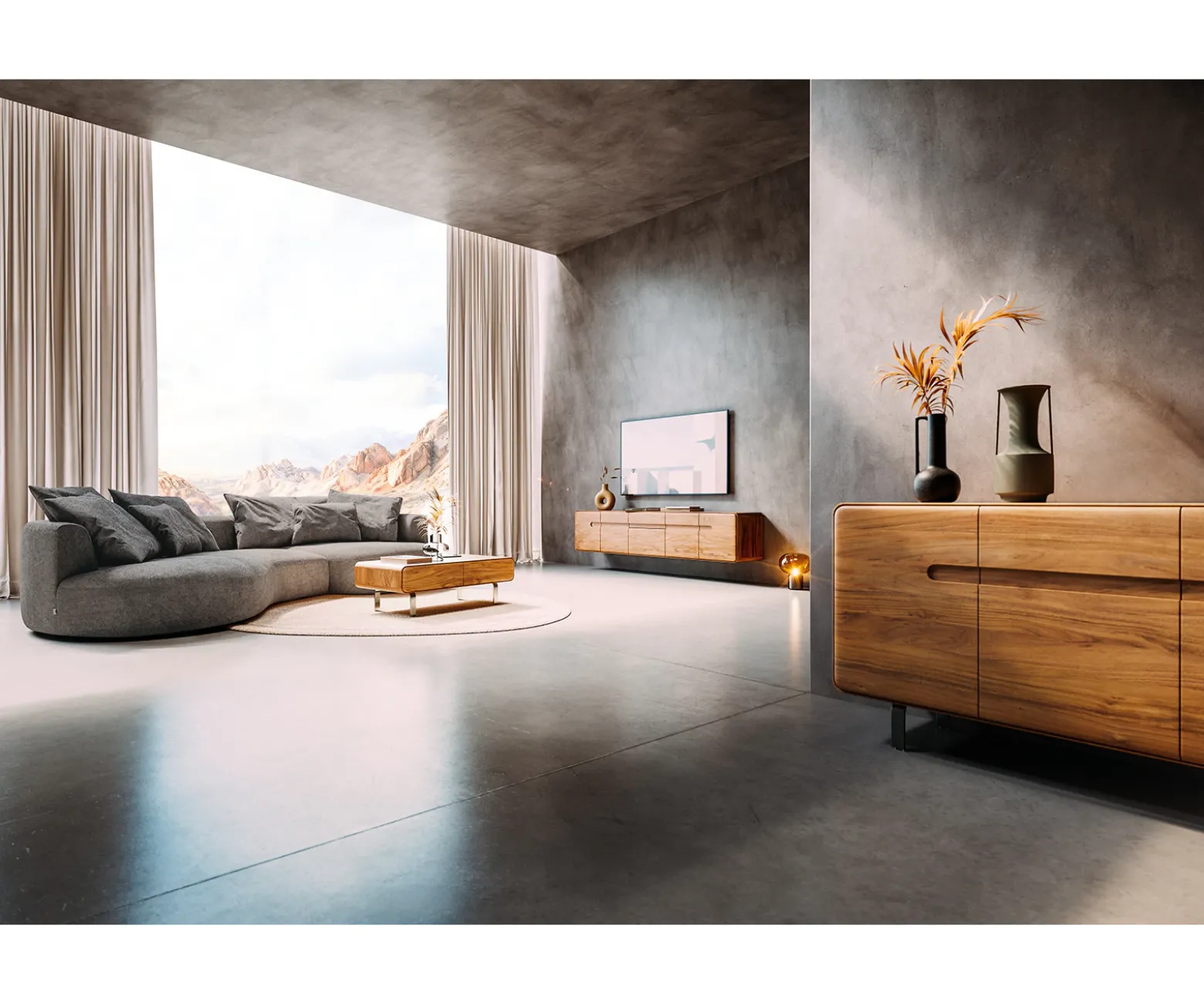 SideboardAnaya 175 cm Akazie Natur 4 Türen L-Fuß Edelstahl Sofort versandfertig