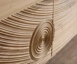 SideboardAshara 200 cm Eiche Natur 3D Effekt 4 Türen Fuß Schwebeoptik Acrylglas Sofort versandfertig
