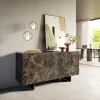 SideboardCuor 150 cm Keramik Emperador Extra Lucidato Dunkelbraun 3 Türen Fuß Schwebeoptik Metall Schwarz Sofort versandfertig