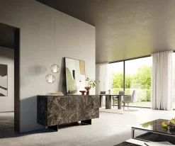 SideboardCuor 150 cm Keramik Emperador Extra Lucidato Dunkelbraun 3 Türen Fuß Schwebeoptik Metall Schwarz Sofort versandfertig