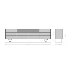 SideboardEloi 240x40 cm Akazie Natur 2 Türen 6 Schubladen V-Fuß Edelstahl Sofort versandfertig