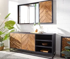 SideboardFamke 145 cm Mango Teak 2 Türen 3 Fächer Sofort versandfertig
