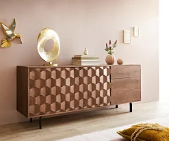 SideboardFevo 175 cm Akazie Braun 2 Türen 3 Schubfächer L-Fuß Sofort versandfertig