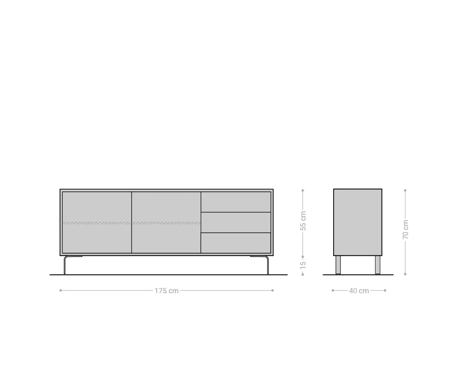 SideboardFevo 175 cm Akazie Braun 2 Türen 3 Schubfächer L-Fuß Sofort versandfertig