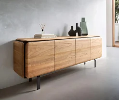 SideboardGiacinto 180 cm Ulme Natur 4 Türen L-Fuß Schwarz Sofort versandfertig