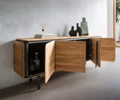 SideboardGiacinto 180 cm Ulme Natur 4 Türen L-Fuß Schwarz Sofort versandfertig