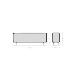 SideboardGiacinto 180 cm Ulme Natur 4 Türen L-Fuß Schwarz Sofort versandfertig