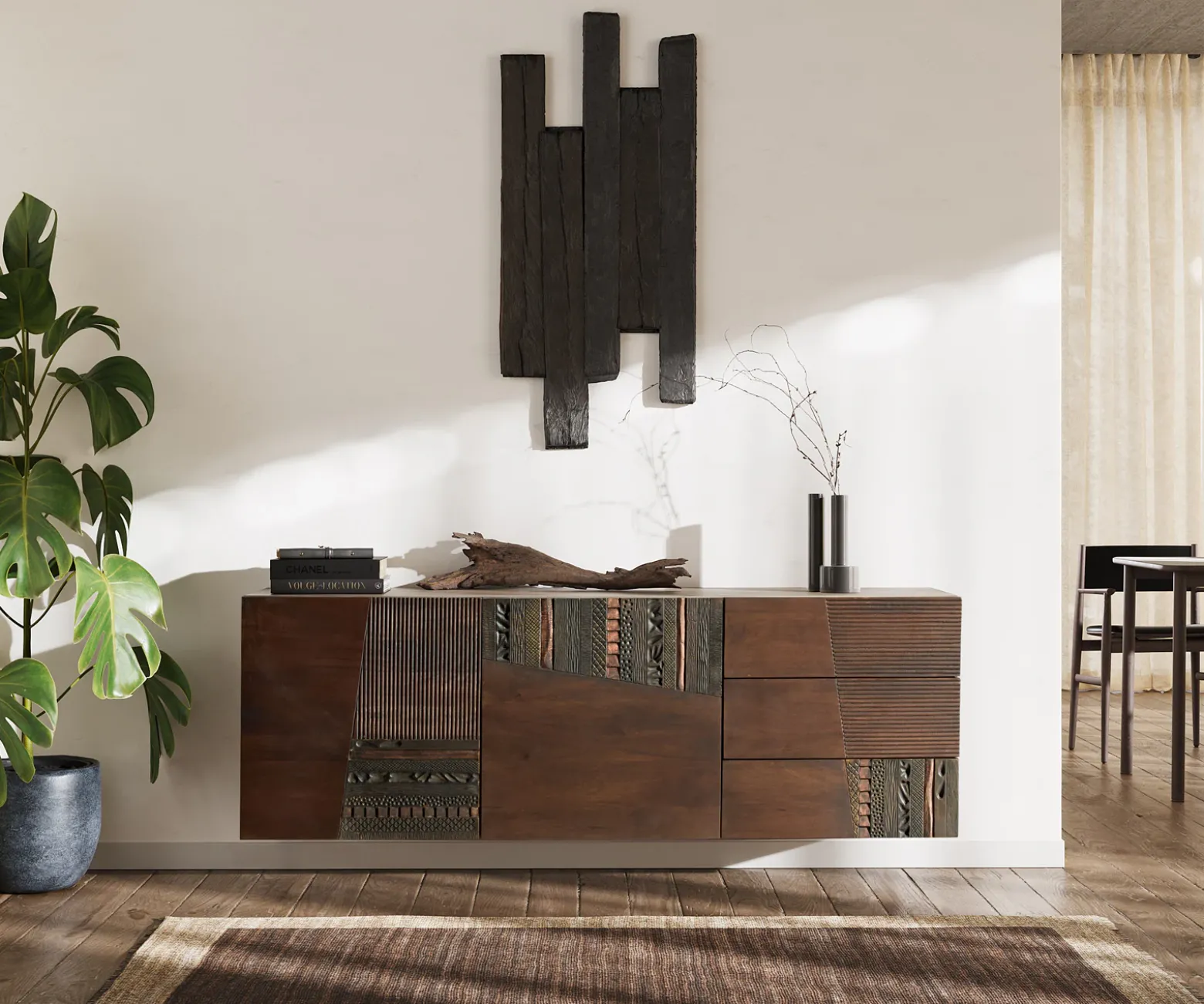SideboardImara 175 cm Mango Braun 2 Türen 3 Schubladen schwebend Sofort versandfertig
