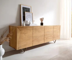 SideboardKayu 200x40x70 cm Akazie Natur 4 Türen V-Fuß Sofort versandfertig