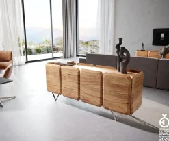 SideboardKiano 175 cm Akazie Natur 4 Türen V-Fuß Edelstahl Raumteiler Sofort versandfertig