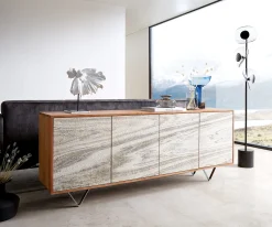 SideboardKleo 175 cm Akazie Natur 4 Türen V-Fuß Edelstahl Sofort versandfertig