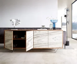 SideboardKleo 175 cm Akazie Natur 4 Türen V-Fuß Edelstahl Sofort versandfertig
